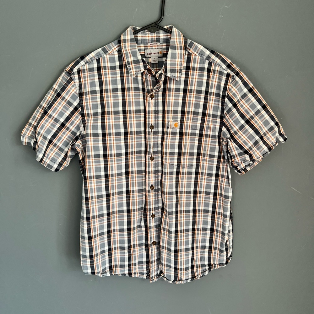 Carhartt Men's Size L Relaxed Fit Plaid Short Sleeve Button Up Shirt Casual